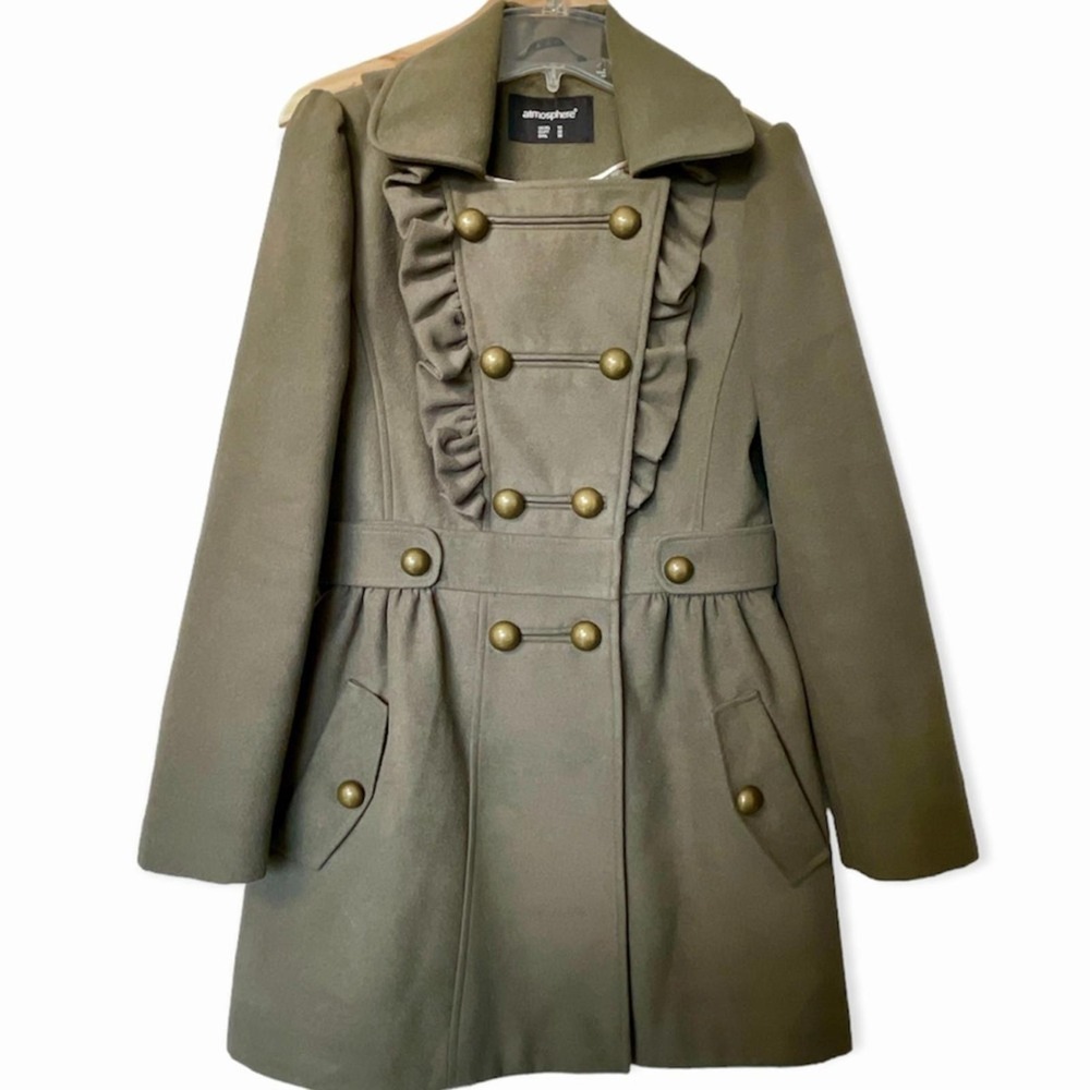 Atmosphere Women's Military Style Coat with Ruffle Detail size 10‎